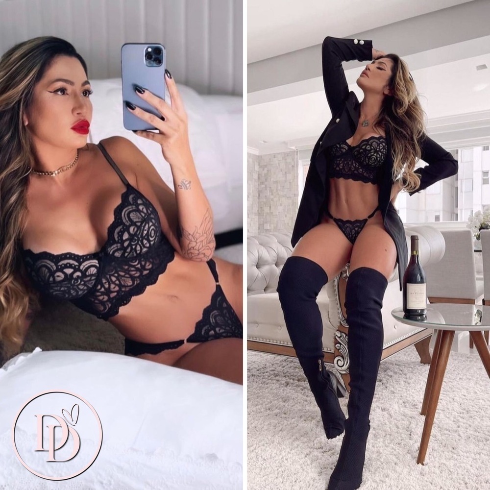 Estelle lace plunge bra top & thong we panty set
